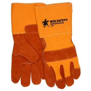 1690 MCR Safety Bronco® Leather Palm Gloves, Large, Leather, Orange