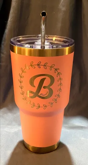 30oz Wreath and Initial Tumbler Design with 1 name