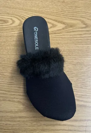 Black Fur Trimmed Clog Interchangeable Shoe Top