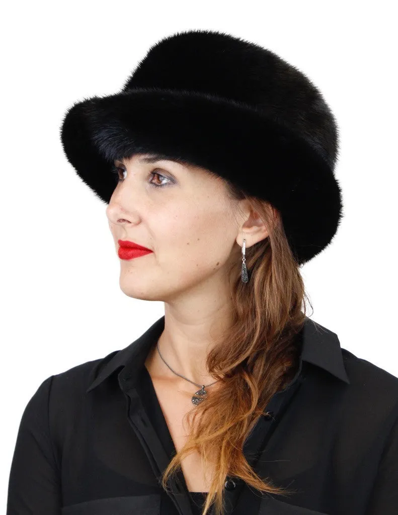 BLACK MINK FUR FEDORA HAT W/ PLAYFUL ADJUSTABLE BRIM