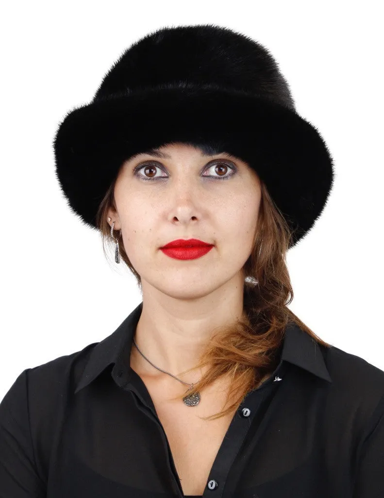 BLACK MINK FUR FEDORA HAT W/ PLAYFUL ADJUSTABLE BRIM