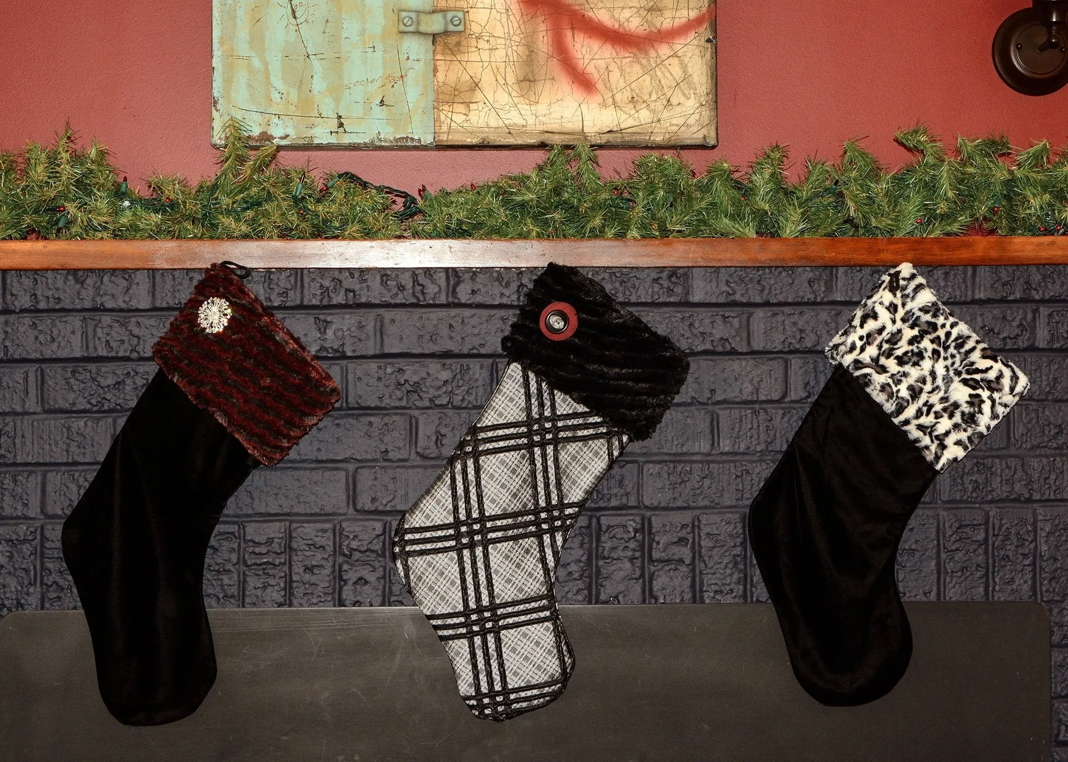 Christmas Stocking -  Assorted Sweet Stripes with  Assorted Cuddly Faux Fur Cuffs