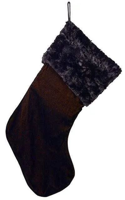 Christmas Stocking - Velvet in Black/Gold with Cuddly Faux Fur in Black