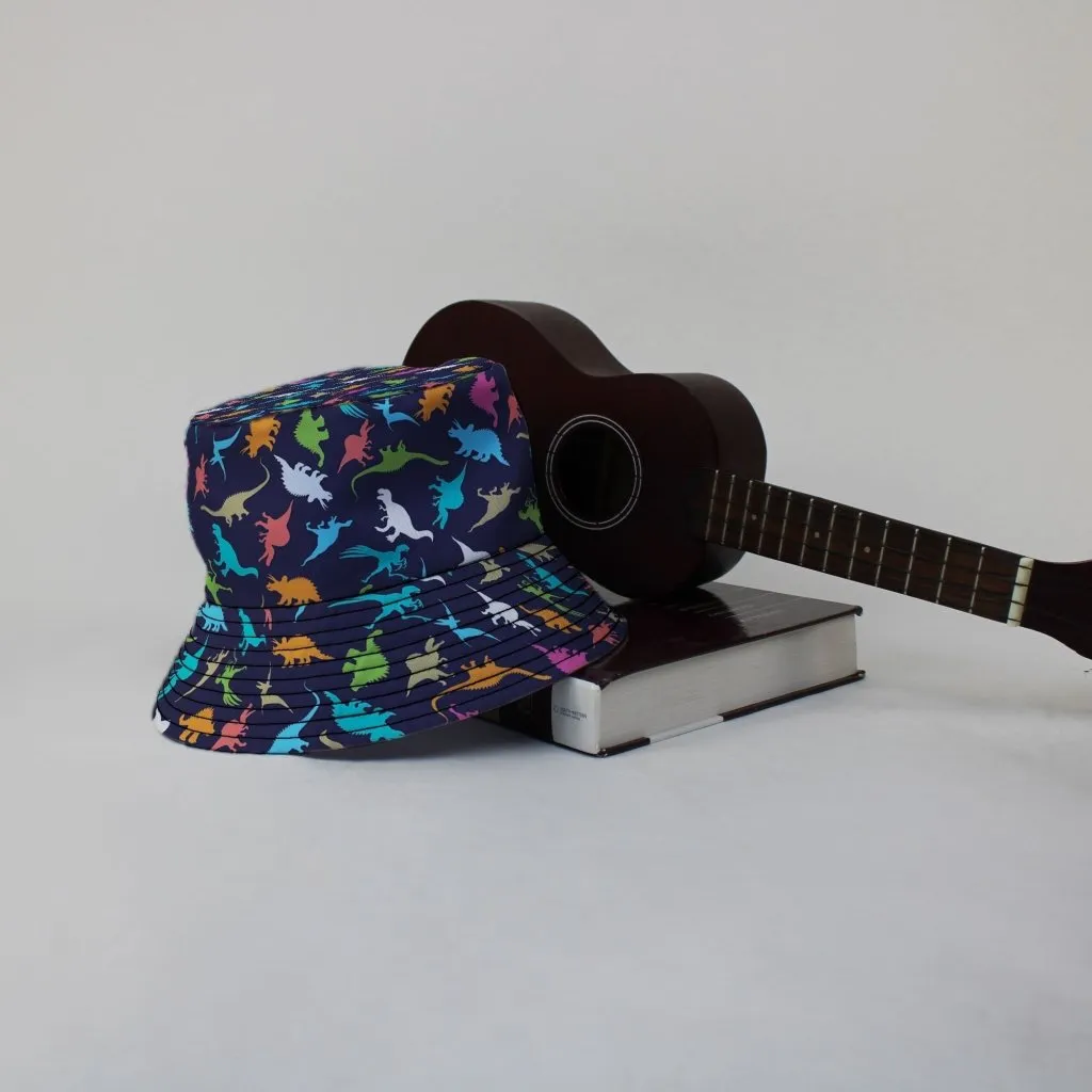 Colorful Dinosaur Silhouettes Navy Bucket Hat