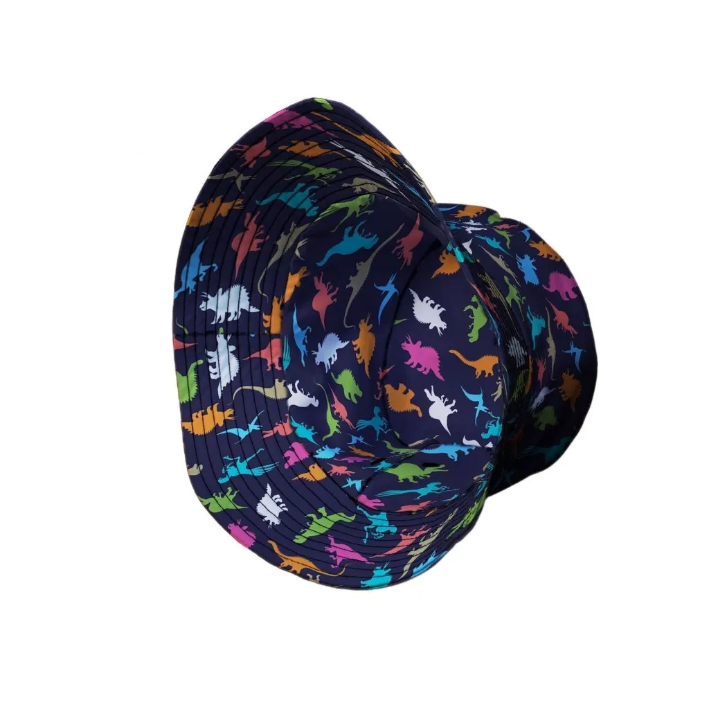 Colorful Dinosaur Silhouettes Navy Bucket Hat