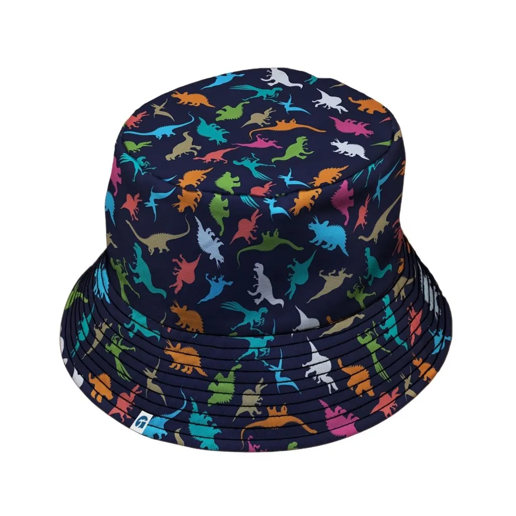 Colorful Dinosaur Silhouettes Navy Bucket Hat