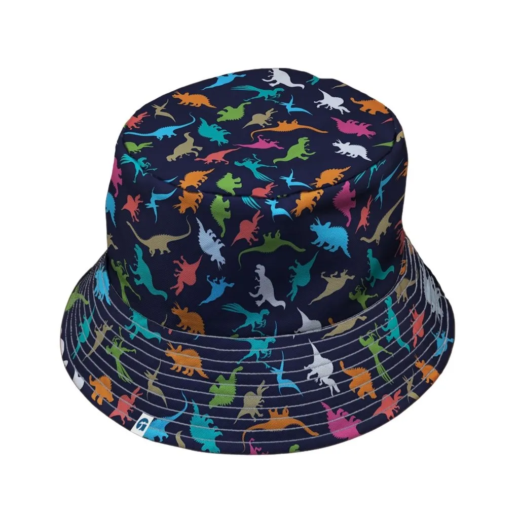Colorful Dinosaur Silhouettes Navy Bucket Hat
