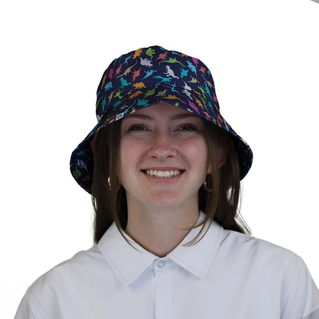 Colorful Dinosaur Silhouettes Navy Bucket Hat