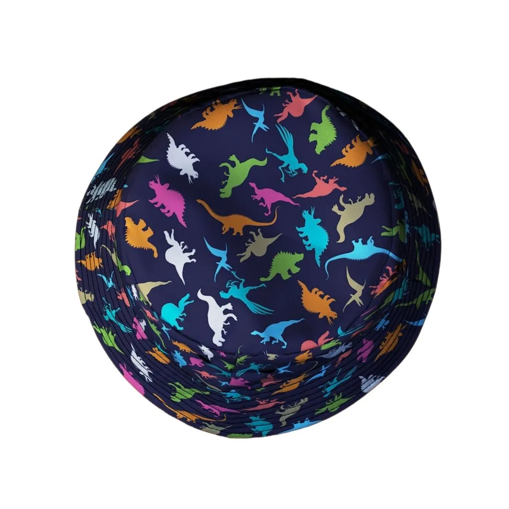 Colorful Dinosaur Silhouettes Navy Bucket Hat