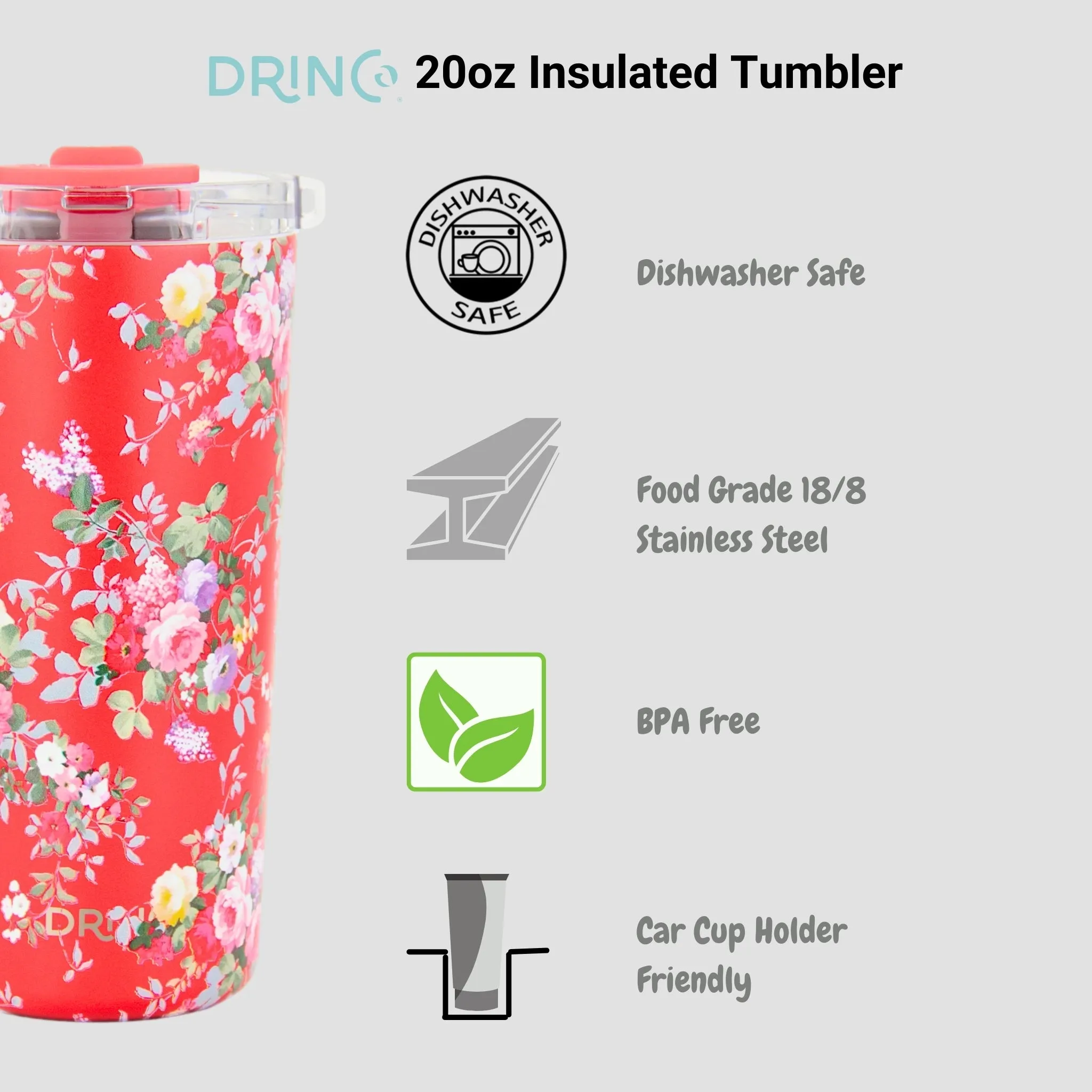 DRINCO®  Seattle 20oz Leakproof Tumbler with Straw - Peony Floral