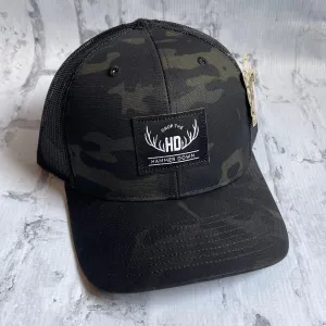 Multicam Hat with Leather Patch - Hammer Down DTH Antler