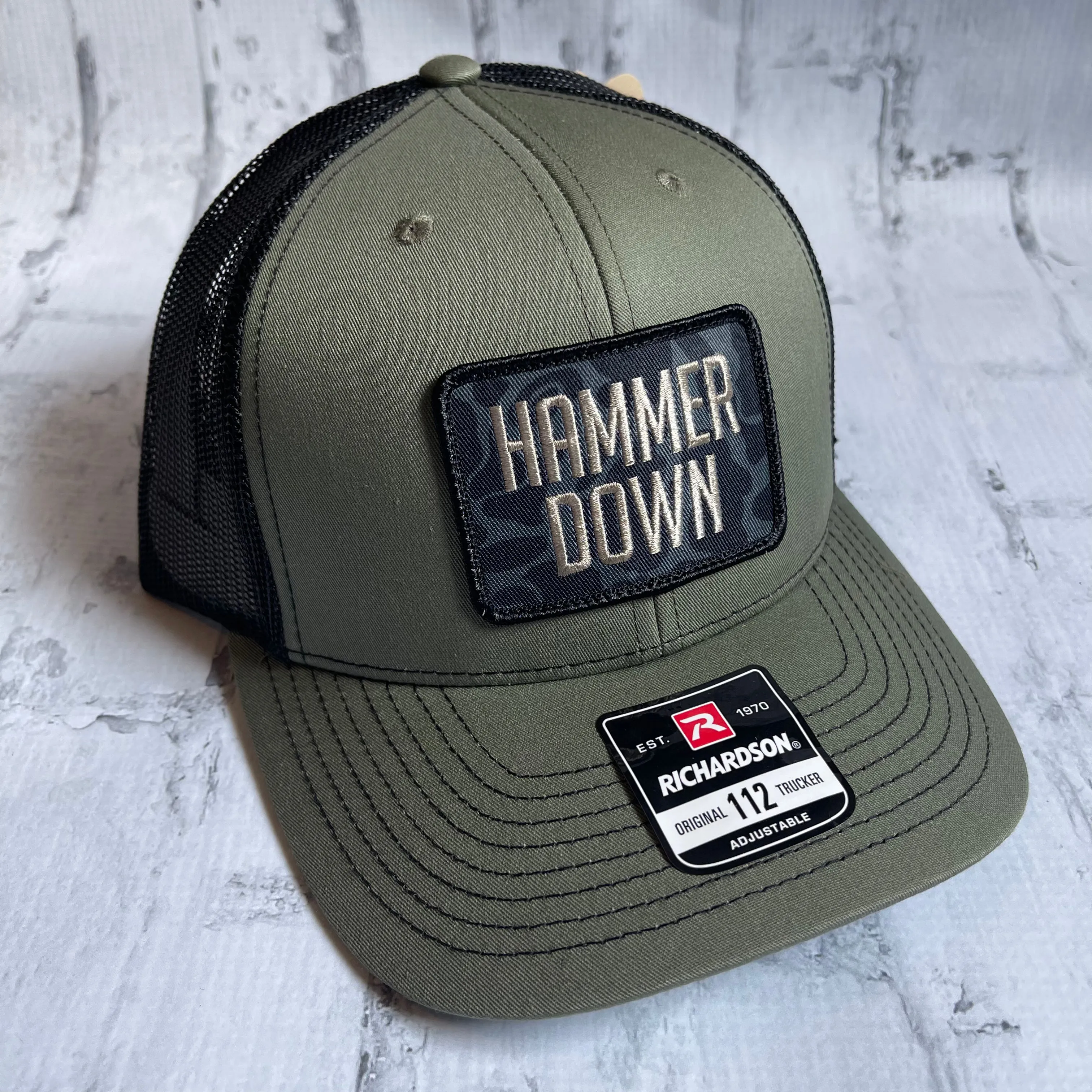 Hammer Down "Simple Black Duck Camo" Hat - Loden with Woven Patch