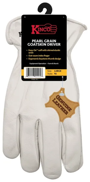 Kinco 92-M Driver Gloves, Men's, M, Keystone Thumb, Easy-On Cuff, Grain Goatskin Leather, Pearl :PR: QUANTITY: 1