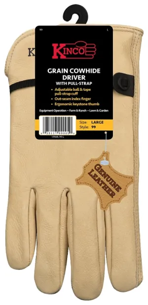 Kinco 99-M Driver Gloves, Men's, M, Keystone Thumb, Ball and Tape Cuff, Cowhide Leather, Tan :PR: QUANTITY: 1