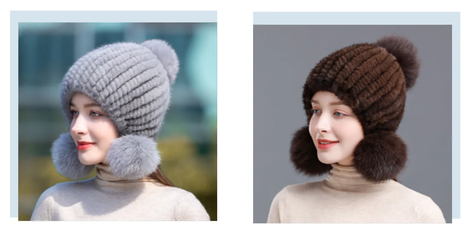 Ladies Mink Fur Hat with Fox Fur Pom Pom