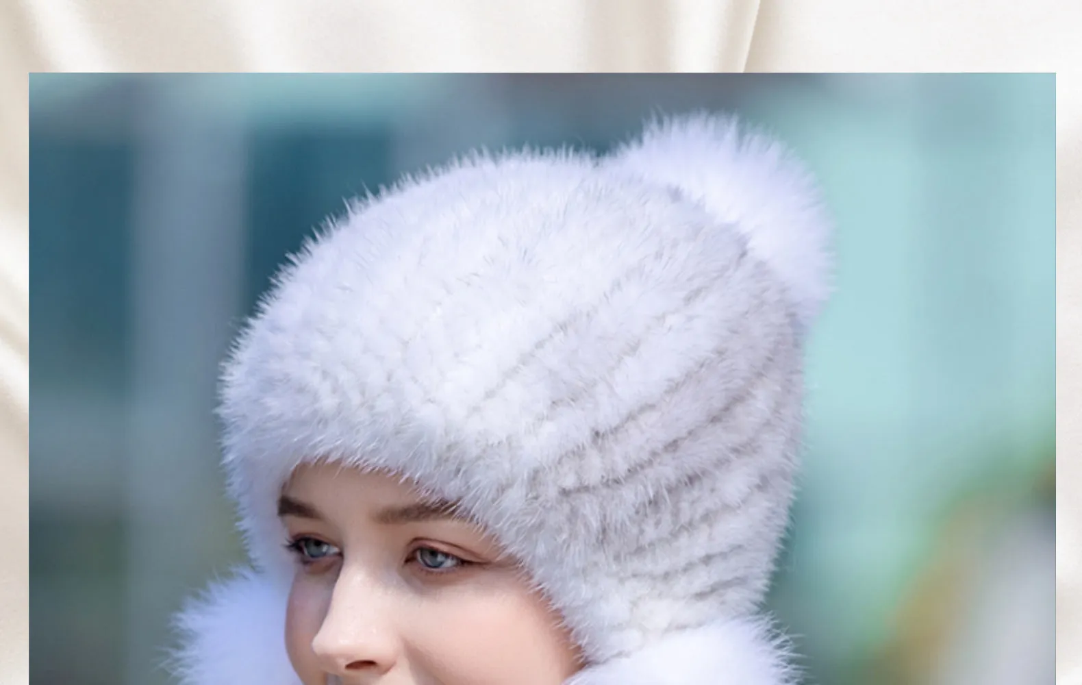 Ladies Mink Fur Hat with Fox Fur Pom Pom
