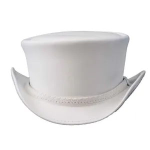 Leather Top Hat - Buffalo Band - White Color - Handmade with 100% Cowhide Leather - New with Tags