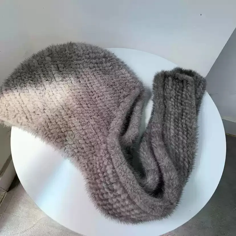 Mink hat scarf integrated inside and outside plush thickened style not picky head circumference natural color mink snow hat cold resistance warm women