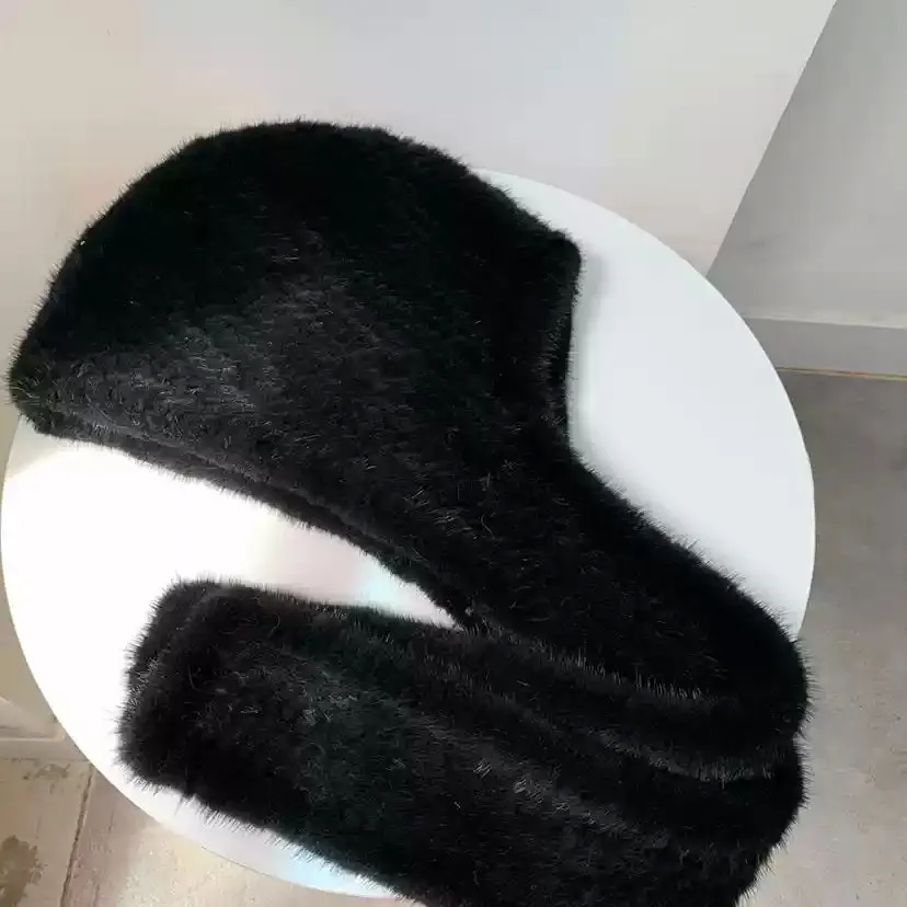 Mink hat scarf integrated inside and outside plush thickened style not picky head circumference natural color mink snow hat cold resistance warm women