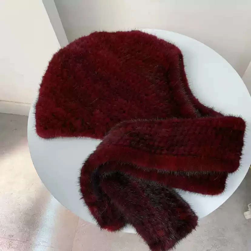 Mink hat scarf integrated inside and outside plush thickened style not picky head circumference natural color mink snow hat cold resistance warm women