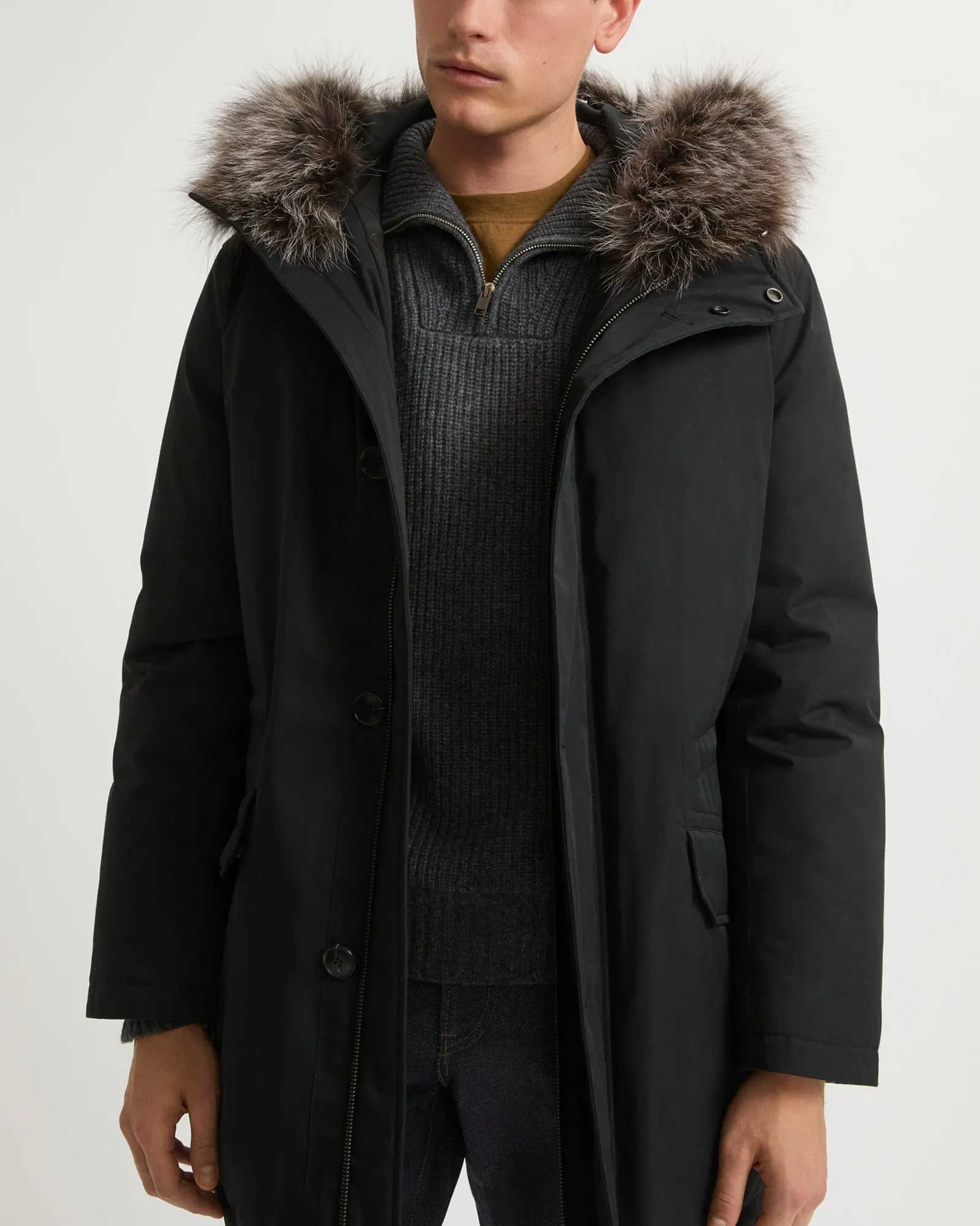 Parka iconique en coton mélangé avec bord de capuche en fourrure de renard