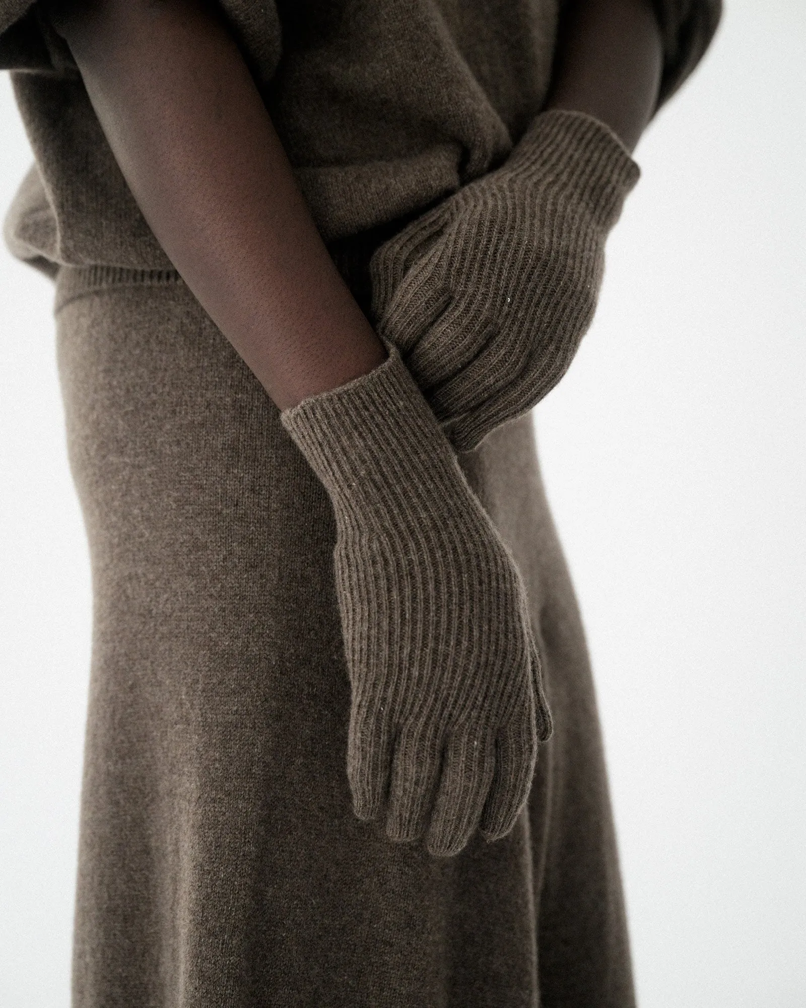 Ribbed Gloves - Recycled Cashmere - Teak Brown