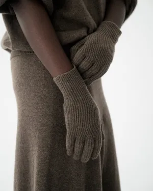 Ribbed Gloves - Recycled Cashmere - Teak Brown
