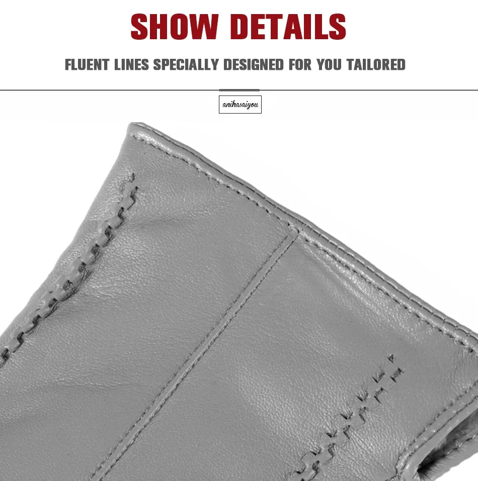 White leather women's gloves, Genuine Leather, cotton lining warm, Fashion leather gloves, leather gloves warm winter-2226