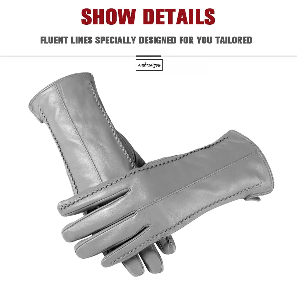 White leather women's gloves, Genuine Leather, cotton lining warm, Fashion leather gloves, leather gloves warm winter-2226