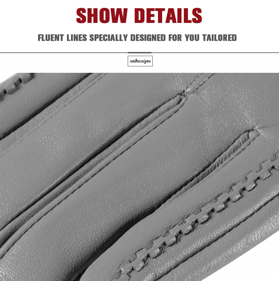 White leather women's gloves, Genuine Leather, cotton lining warm, Fashion leather gloves, leather gloves warm winter-2226