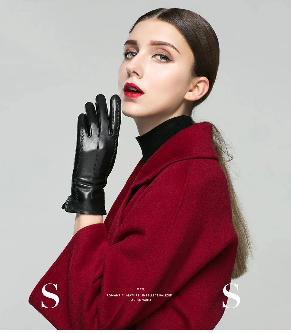 White leather women's gloves, Genuine Leather, cotton lining warm, Fashion leather gloves, leather gloves warm winter-2226