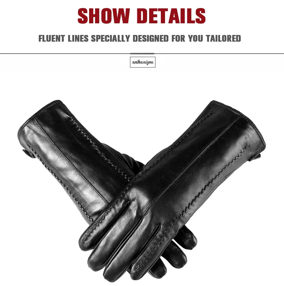 White leather women's gloves, Genuine Leather, cotton lining warm, Fashion leather gloves, leather gloves warm winter-2226
