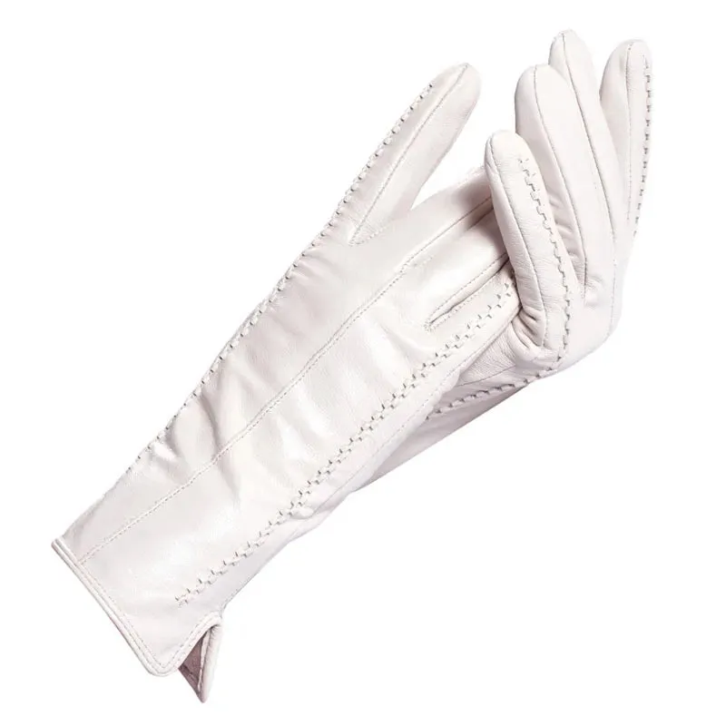 White leather women's gloves, Genuine Leather, cotton lining warm, Fashion leather gloves, leather gloves warm winter-2226