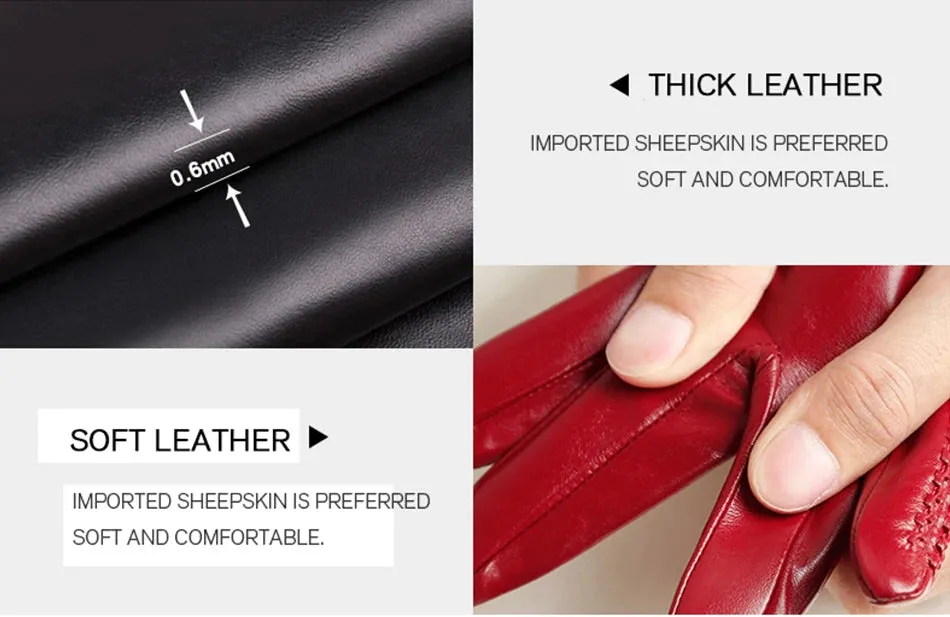 White leather women's gloves, Genuine Leather, cotton lining warm, Fashion leather gloves, leather gloves warm winter-2226