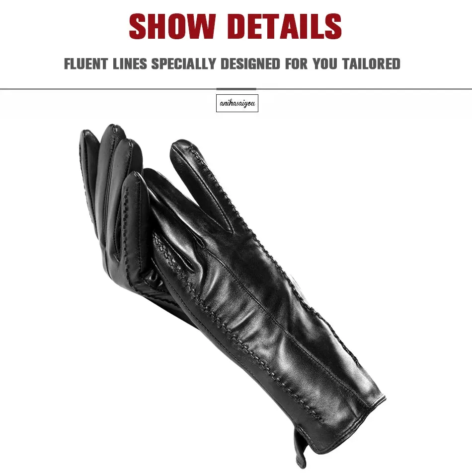 White leather women's gloves, Genuine Leather, cotton lining warm, Fashion leather gloves, leather gloves warm winter-2226