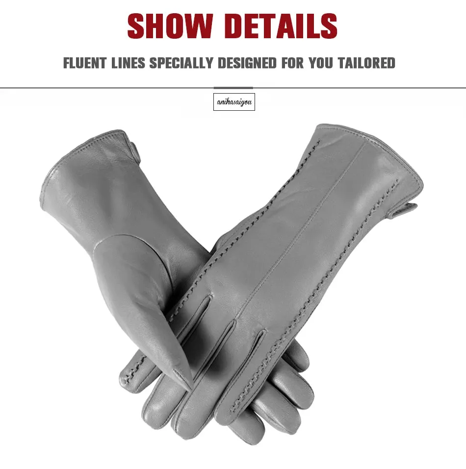 White leather women's gloves, Genuine Leather, cotton lining warm, Fashion leather gloves, leather gloves warm winter-2226