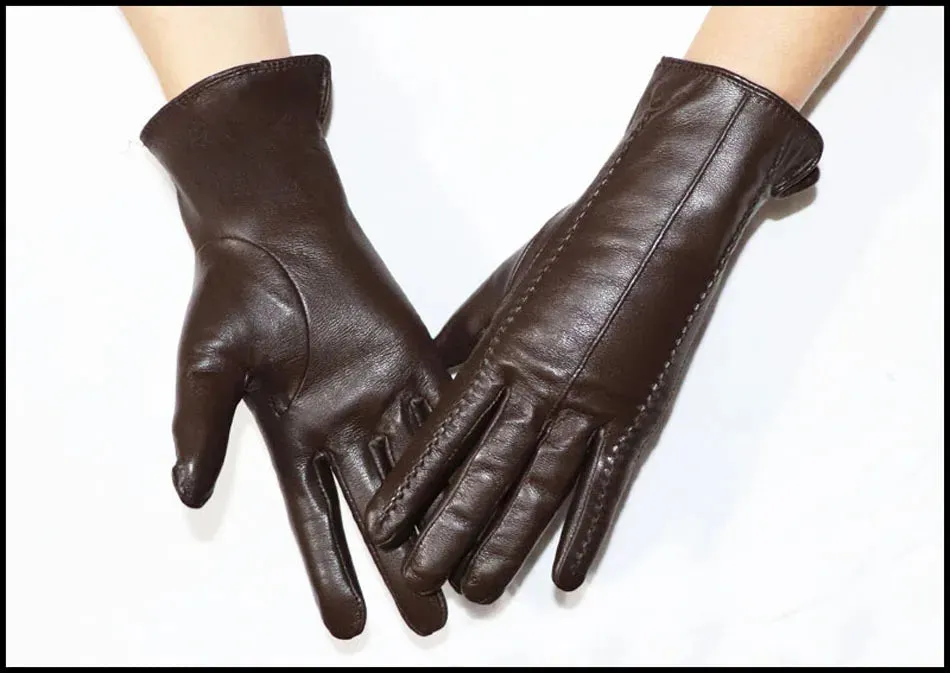 Women's Sheepskin Gloves Winter Warmth Plus Velvet Short Thin Touch Screen Driving Female Color Leather Gloves New High-end 2024