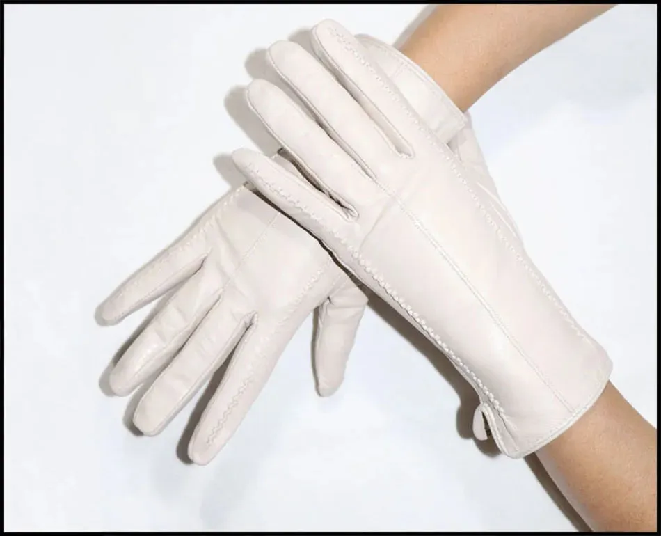 Women's Sheepskin Gloves Winter Warmth Plus Velvet Short Thin Touch Screen Driving Female Color Leather Gloves New High-end 2024