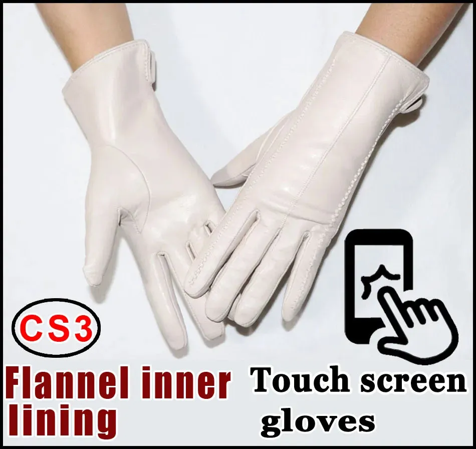 Women's Sheepskin Gloves Winter Warmth Plus Velvet Short Thin Touch Screen Driving Female Color Leather Gloves New High-end 2024