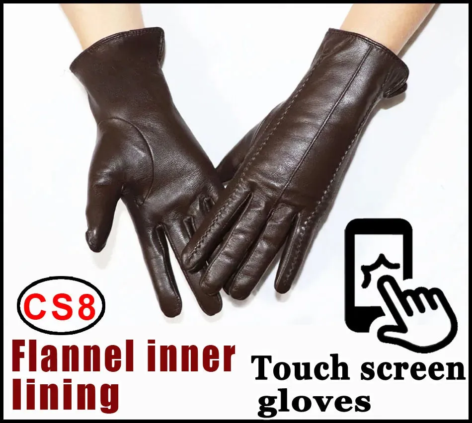 Women's Sheepskin Gloves Winter Warmth Plus Velvet Short Thin Touch Screen Driving Female Color Leather Gloves New High-end 2024