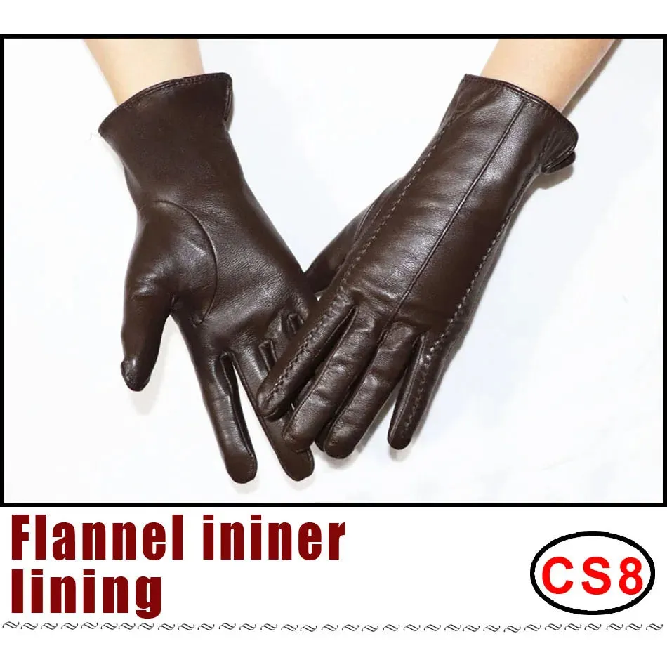 Women's Sheepskin Gloves Winter Warmth Plus Velvet Short Thin Touch Screen Driving Female Color Leather Gloves New High-end 2024