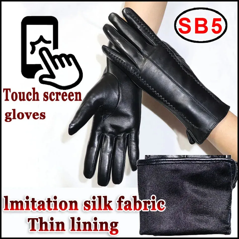 Women's Sheepskin Gloves Winter Warmth Plus Velvet Short Thin Touch Screen Driving Female Color Leather Gloves New High-end 2024