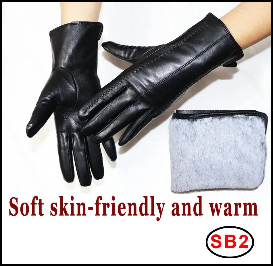 Women's Sheepskin Gloves Winter Warmth Plus Velvet Short Thin Touch Screen Driving Female Color Leather Gloves New High-end 2024