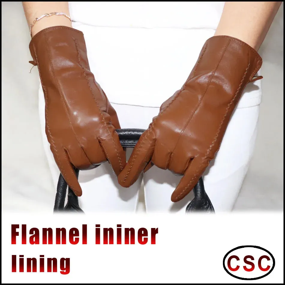 Women's Sheepskin Gloves Winter Warmth Plus Velvet Short Thin Touch Screen Driving Female Color Leather Gloves New High-end 2024