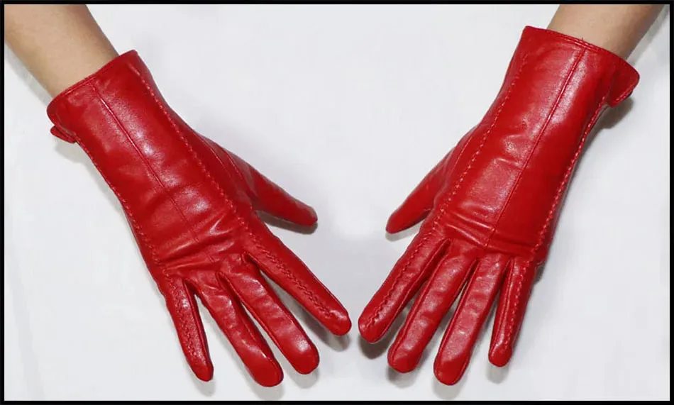 Women's Sheepskin Gloves Winter Warmth Plus Velvet Short Thin Touch Screen Driving Female Color Leather Gloves New High-end 2024