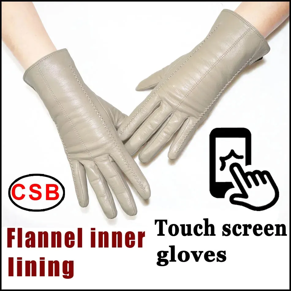 Women's Sheepskin Gloves Winter Warmth Plus Velvet Short Thin Touch Screen Driving Female Color Leather Gloves New High-end 2024