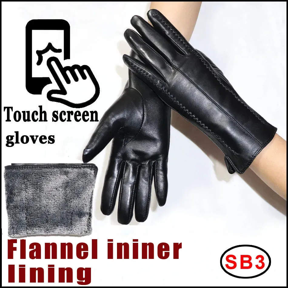 Women's Sheepskin Gloves Winter Warmth Plus Velvet Short Thin Touch Screen Driving Female Color Leather Gloves New High-end 2024