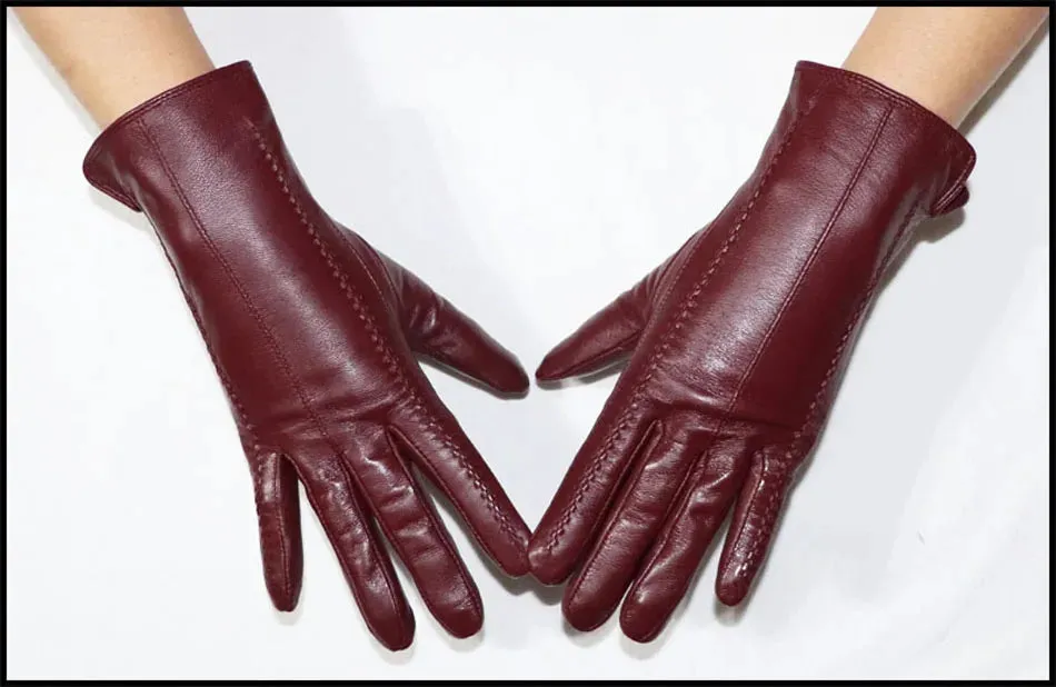 Women's Sheepskin Gloves Winter Warmth Plus Velvet Short Thin Touch Screen Driving Female Color Leather Gloves New High-end 2024