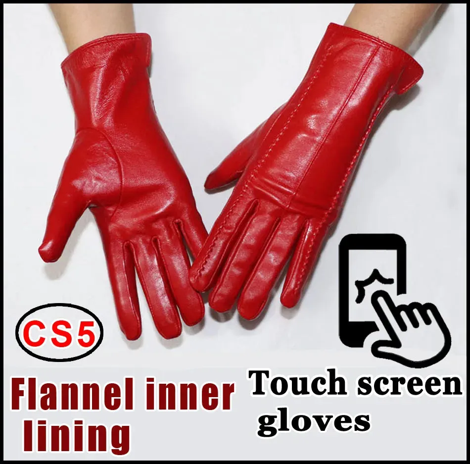 Women's Sheepskin Gloves Winter Warmth Plus Velvet Short Thin Touch Screen Driving Female Color Leather Gloves New High-end 2024