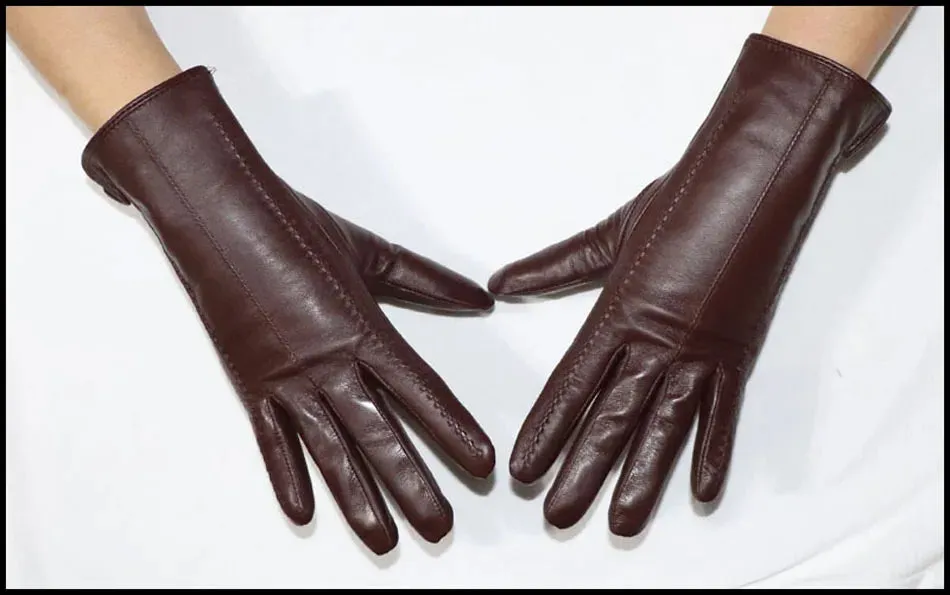 Women's Sheepskin Gloves Winter Warmth Plus Velvet Short Thin Touch Screen Driving Female Color Leather Gloves New High-end 2024